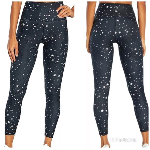 Wildfox Women's High Waist/Rise Black White Scattered Stars Printed 7/8 Leggings - Picture 2 of 13
